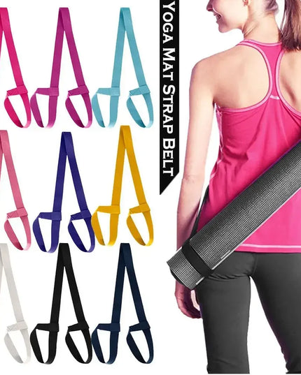 Grauer Yogamatten-Gurt mit weissem Mittelstreifen flach ausgelegt