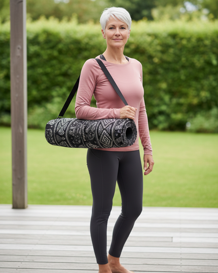 Yoga Bag aus Canvas: Schwarze Yogatasche mit Muster - Ansicht 1