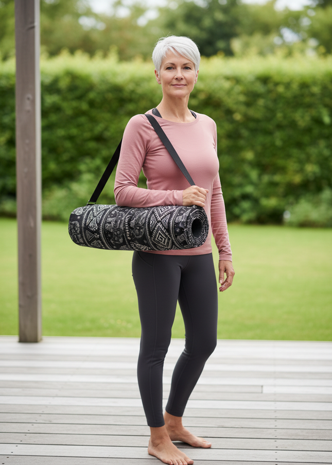 Yoga Bag aus Canvas: Schwarze Yogatasche mit Muster - Ansicht 1