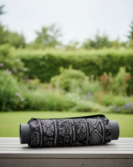 Yoga Bag aus Canvas: Schwarze Yogatasche mit Muster - Ansicht 2