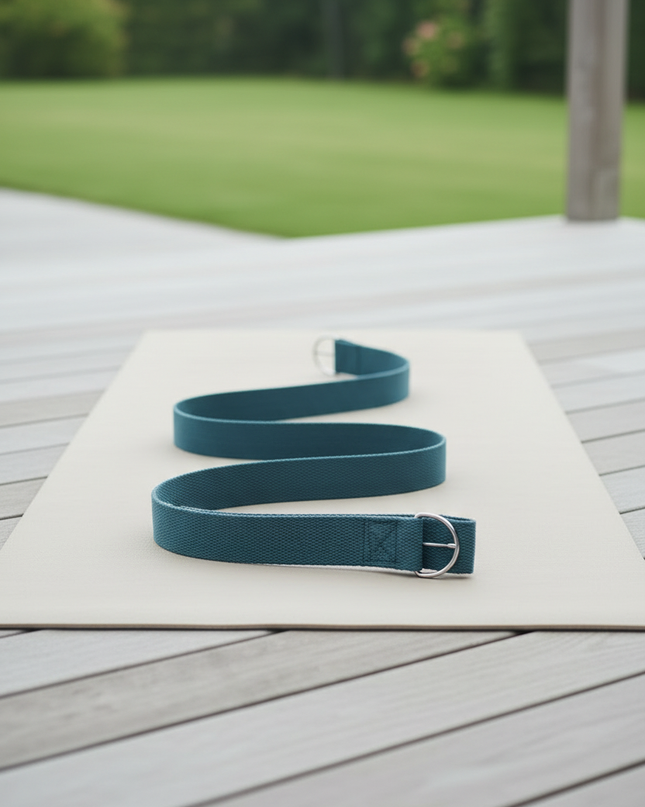 Cotton Yoga Strap: graublauer Yogagurt mit D-Ringen - Ansicht 3
