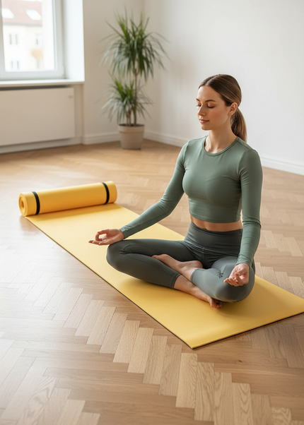 Foldable Yoga Mat: Gelbe Yogamatte mit Halteriemen - Ansicht 1