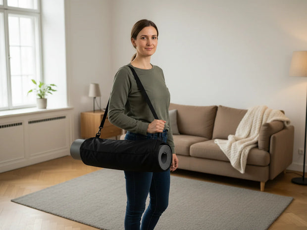 Schwarze Yogatasche aus Oxford-Gewebe mit Reißverschluss
