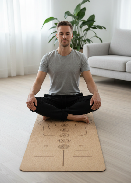 Große Yogamatte rutschfest - Kork & TPE, 183 x 58 cm - Ansicht 1