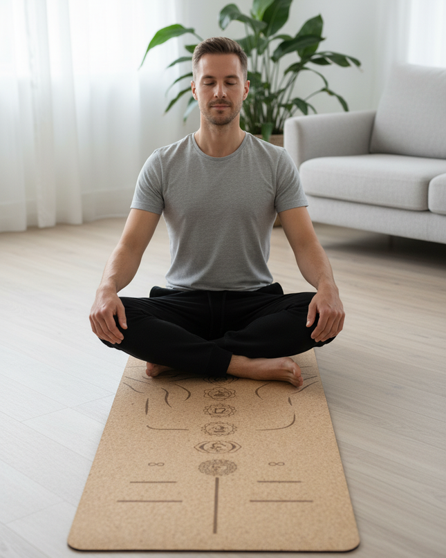 Große Yogamatte rutschfest - Kork & TPE, 183 x 58 cm - Ansicht 1