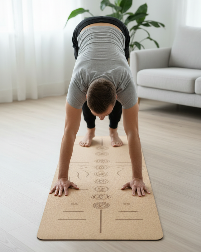 Große Yogamatte rutschfest - Kork & TPE, 183 x 58 cm - Ansicht 2