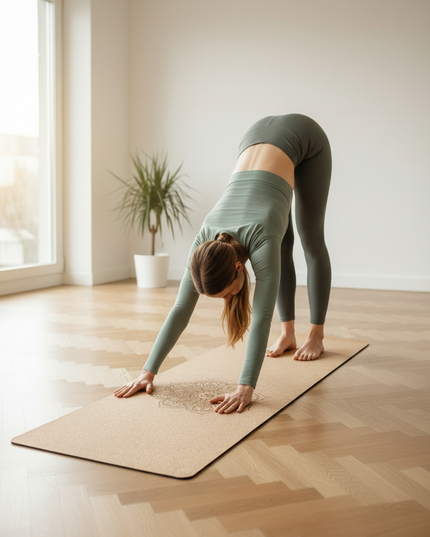Yoga-Matte mit Muster - Hellbraune Korkmatte mit Mandala - Ansicht 2