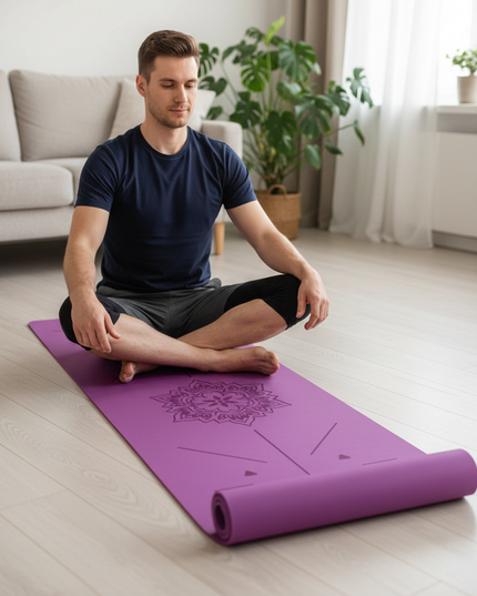 Yoga-Matte mit Linien - lila Mandala 6 mm TPE - Ansicht 1