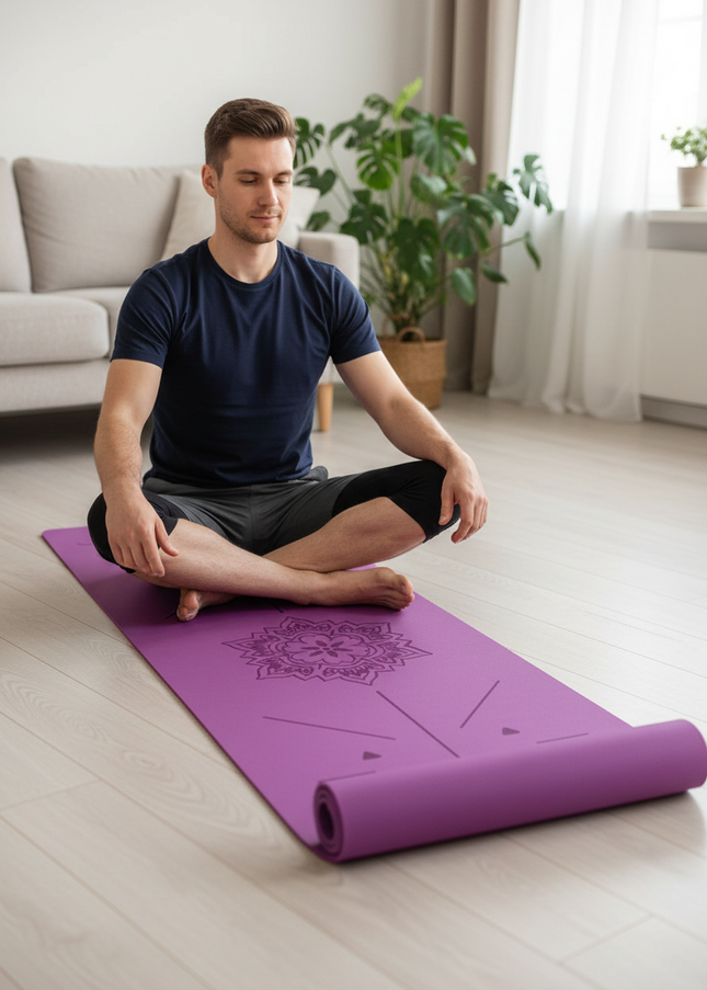 Yoga-Matte mit Linien - lila Mandala 6 mm TPE - Ansicht 1