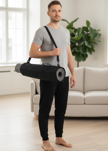 Schwarze Yoga Tasche mit Reißverschluss und Schultergurt - Ansicht 1