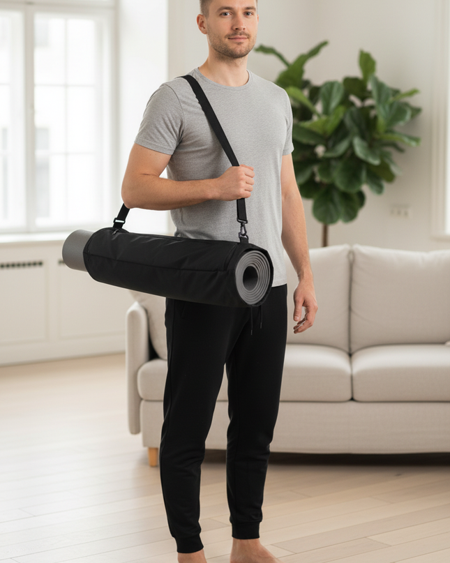 Schwarze Yoga Tasche mit Reißverschluss und Schultergurt - Ansicht 1