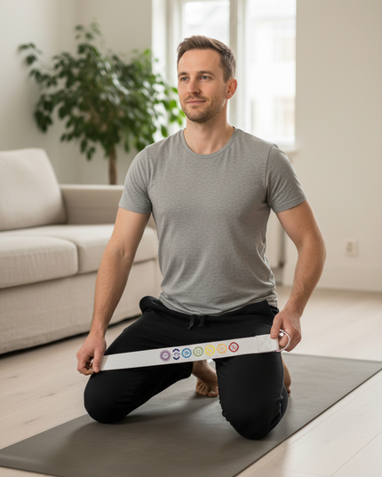 Yogagurt-Matte weiß mit Chakra-Stickerei 183 cm - Ansicht 1
