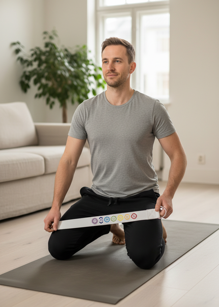 Yogagurt-Matte weiß mit Chakra-Stickerei 183 cm - Ansicht 1