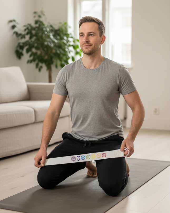 Yogagurt-Matte weiß mit Chakra-Stickerei 183 cm - Ansicht 1