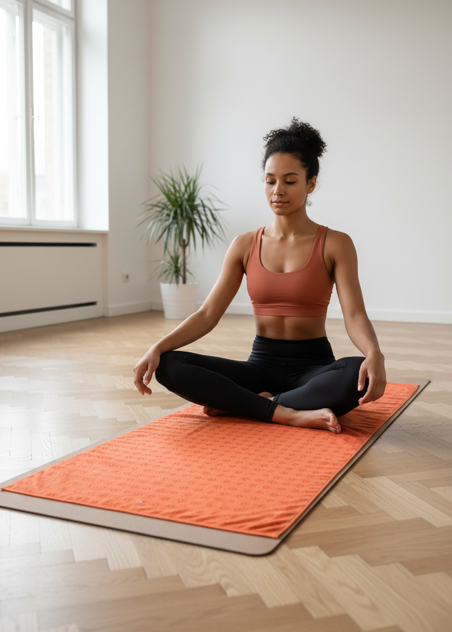 Yogahandtuch in Orange mit rutschfesten Noppen - Ansicht 1