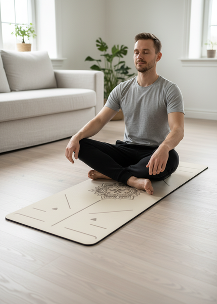 Beigefarbene Yogamatte mit Mandala 6 mm TPE - Ansicht 1