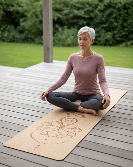 Braune Yogamatte aus Kork - rutschfest und natürlich - Ansicht 1