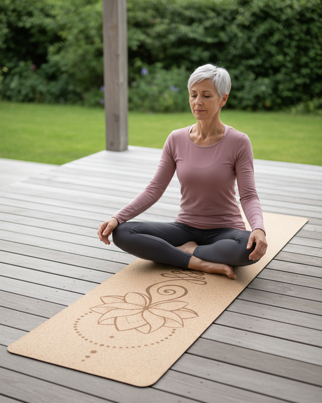 Braune Yogamatte aus Kork - rutschfest und natürlich - Ansicht 1