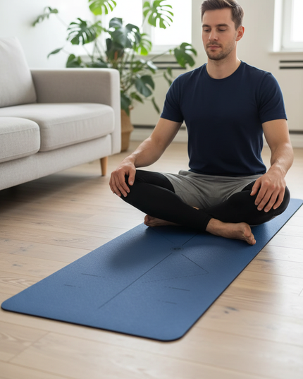 Yogamatte mit Tasche Set - rutschfest, 6 mm, dunkelblau - Ansicht 1