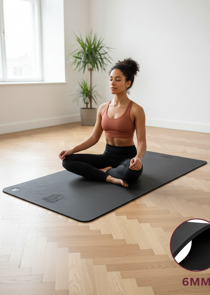 Yogamatte weich und rutschfest in Schwarz - 6 mm Dicke - Ansicht 1