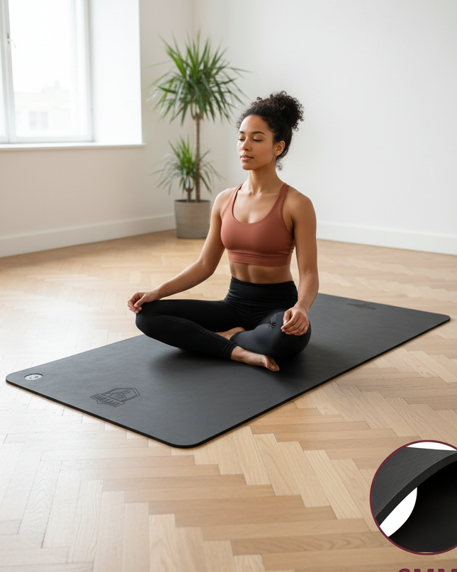 Yogamatte weich und rutschfest in Schwarz - 6 mm Dicke - Ansicht 1